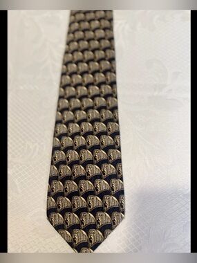 Zianetti Italian Silk Collection Tie Extra Long 64” Black Gold Vintage Pattern